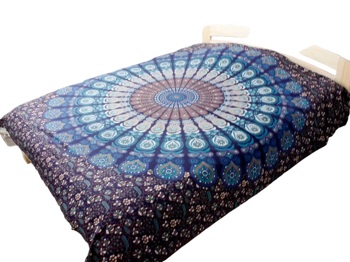 Ritualtuch und Wandbehang aus Baumwolle mit Mandala-Design, Doppelbettdecke im klassischen Stil, ca. 230x200 cm.