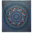 Doppelbettdecke und Wandbehang aus Baumwolle mit klassischem Mandala in Türkis, Ritualtuch von AW Artisan, 230x200 cm
