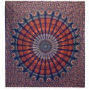 Vibranter wandbehang mandala pfau aus baumwolle mit radialem muster in rot orange und teal auf navy blau