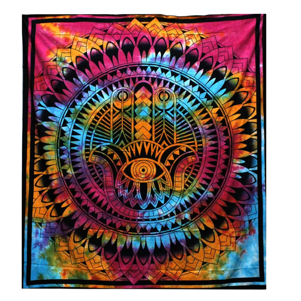 Doppelbettdecke und Wandbehang aus Baumwolle, Ritualtuch mit Hamsa-Design von AW Artisan, 230x200 cm.