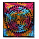 Vibranter baumwolldecke wandbehang mit hamsa hand in regenbogenfarben als rituelltuch und doppelbettdecke