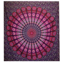 Doppelbettdecke, Ritualtuch und Wandbehang mit Mandala-Peacock in Violett, aus Baumwolle, Maße 230x200 cm, von AW Artisan