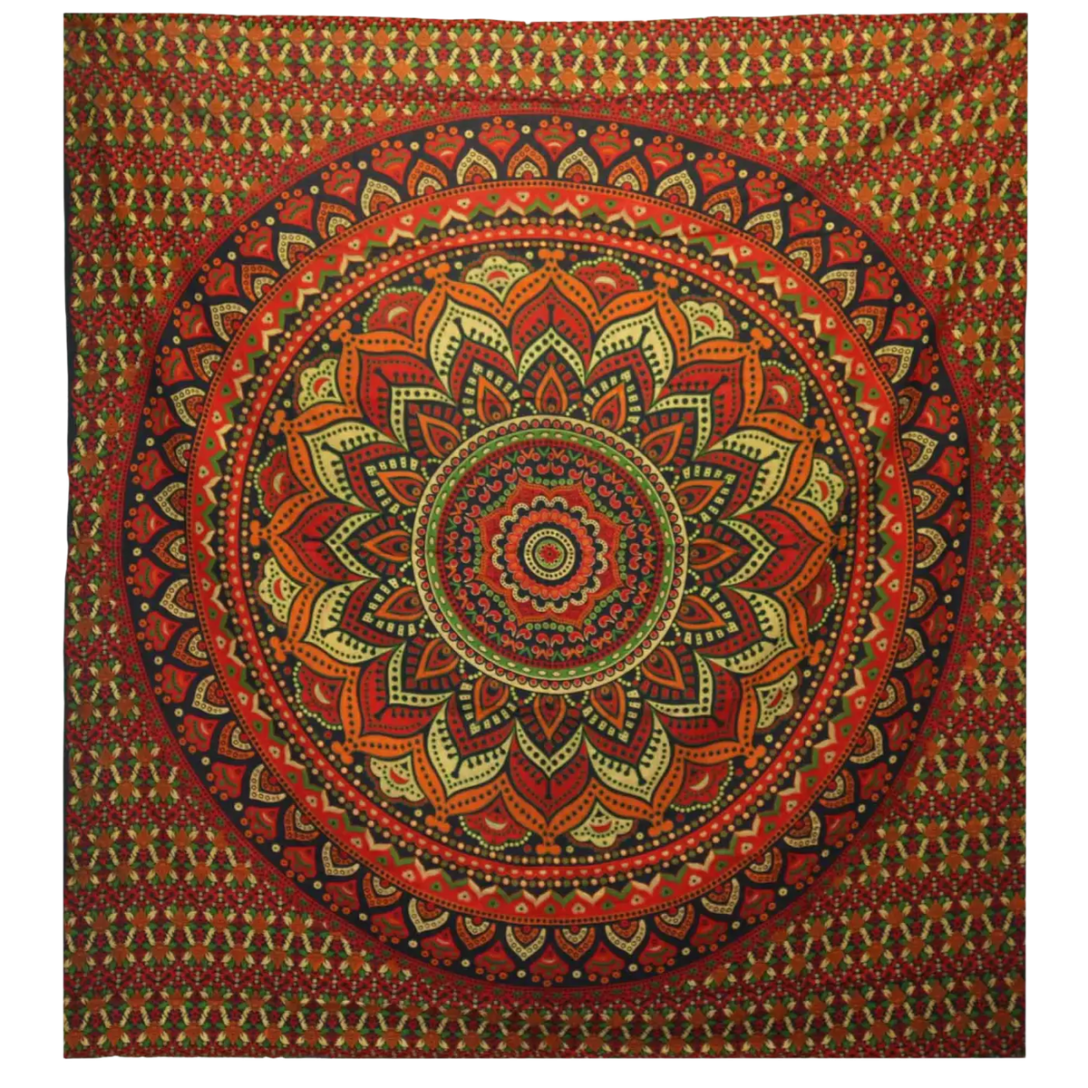 Grüner Mandala-Wandbehang aus Baumwolle, Ritualtuch und Doppelbettdecke, 230x200 cm, handgefertigt von AW Artisan.