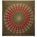 Vibrante mandala pfau wandteppich in rot grün gold aus baumwolle als dekorationen für meditationsräume