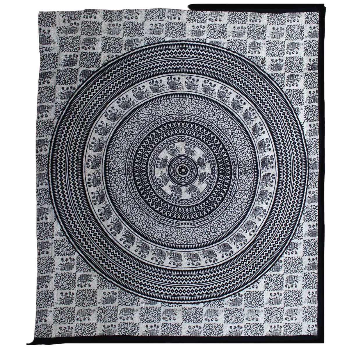 Doppelbettdecke und Wandbehang Ritualtuch mit Elefanten-Mandala aus Baumwolle, 230 x 200 cm, handgefertigt von AW Artisan