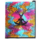 Vibranter baumwoll wandbehang mit meditationsfigur und sieben goldenen punkten ideal für zeremonielles tuch in meditationsräume