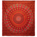 Doppelbettdecke und Wandbehang aus Baumwolle mit Mandala-Peacock-Muster in Rot, Ritualtuch von AW Artisan, 230x200 cm