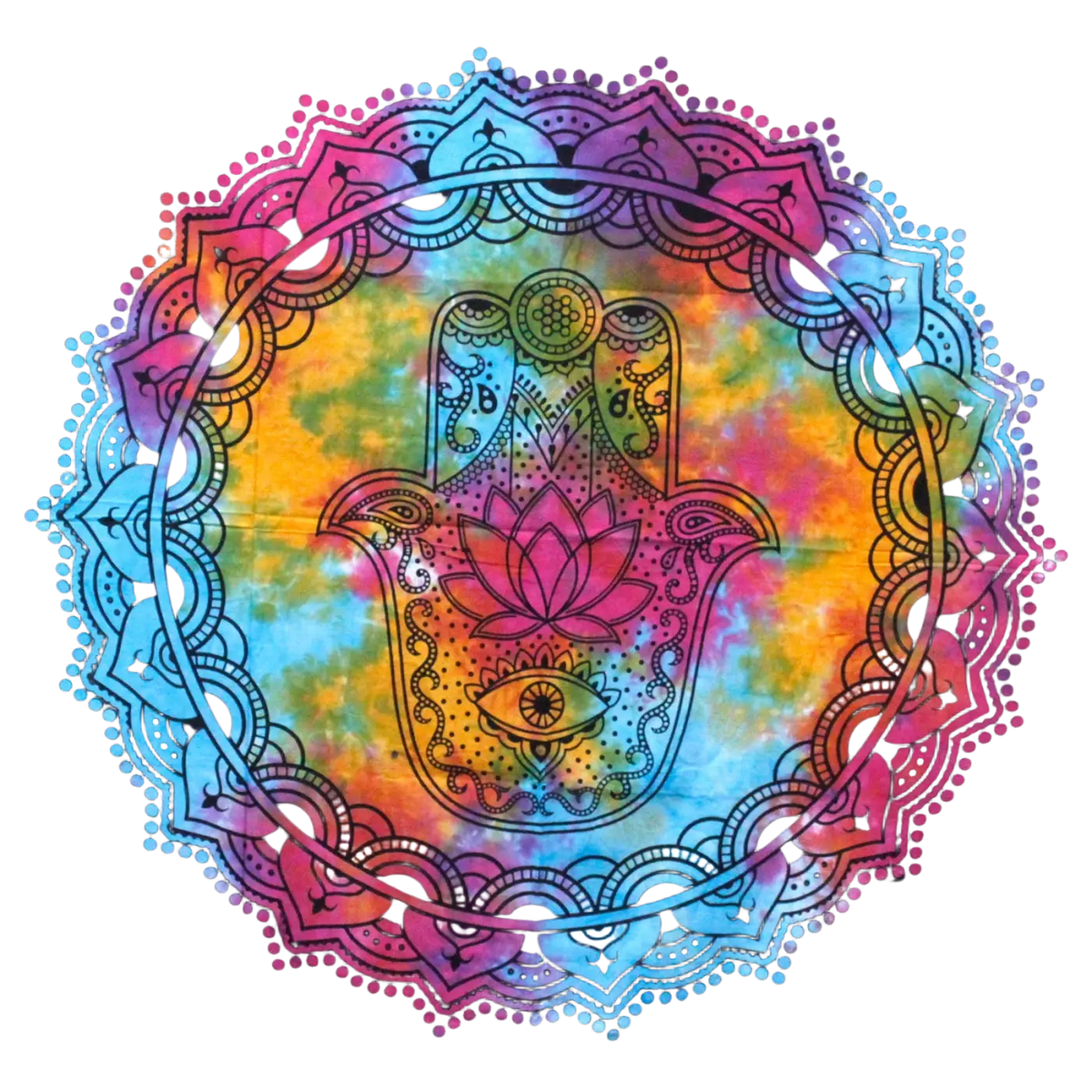 Doppelbettdecke und Ritualtuch aus Baumwolle mit Hamsa-Motiv in Schwarz, Wandteppich im eleganten Design, 230x200 cm.