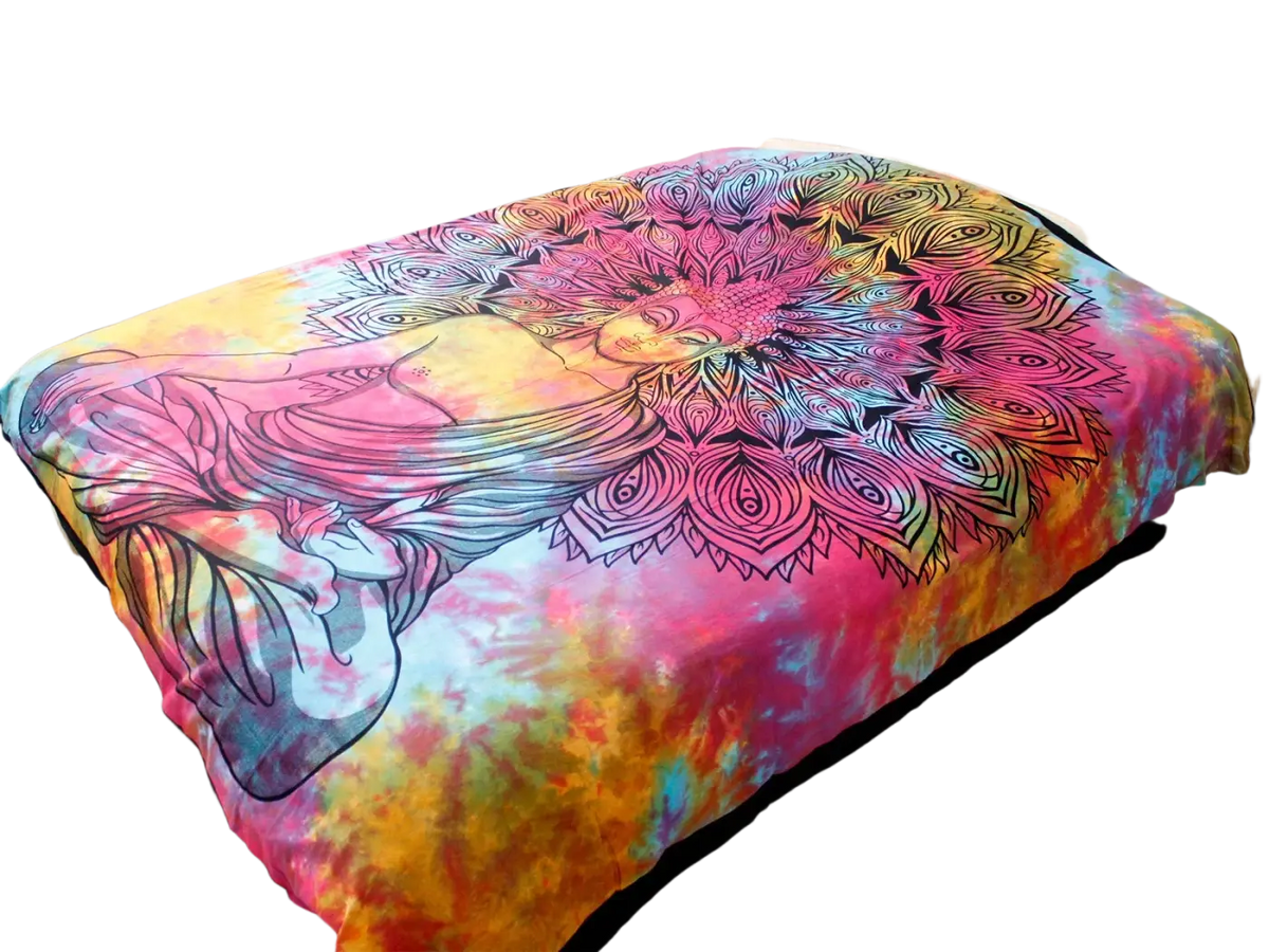 Doppeldecke Ritualtuch Wandbehang aus Baumwolle mit Buddha Pacifico Design, 230 x 200 cm, von AW Artisan