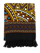 Vibranter dotwork lunghi sarong pareo tuch 160x115cm mit schwarzen grund und bunten kreisförmigen mustern von mana shop