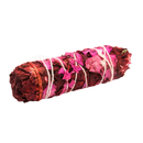 Ein 10 cm blood love salbei smudge stick in pink und tiefrot, gebunden mit weißer schnur, dragon’s blood resin aus dem mana shop