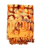 Dschungeltraum lunghi sarong pareo tuch 160x115cm in leuchtenden orange und creme mit tropischem blättermuster und fransen