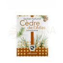 Weißer und brauner duftende beutel mit kiefernadelillustrationen und label cèdre de l’atlas von aromandise mana shop