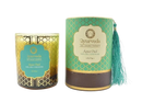 Duftkerze Pitta Aqua Oud von Dessauer, Teal mit goldfarbenem Muster, als Räucherware für entspannende Atmosphäre.