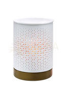 Weiße keramik duftlampe jaipur mit geometrischem dreiecksmuster und goldfarbenem sockel im mana shop