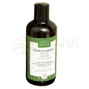 Dark amber glasflasche mit schwarzem deckel und grünem blattmotiv etikett von comptoir des huiles duschöl bio lemon verbena waschöl für erfrischende dusche