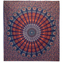 Couverture double, tissu rituel, tenture murale en coton et tapisserie — Mandala Paon — Bleu - 230 cm x 200 cm