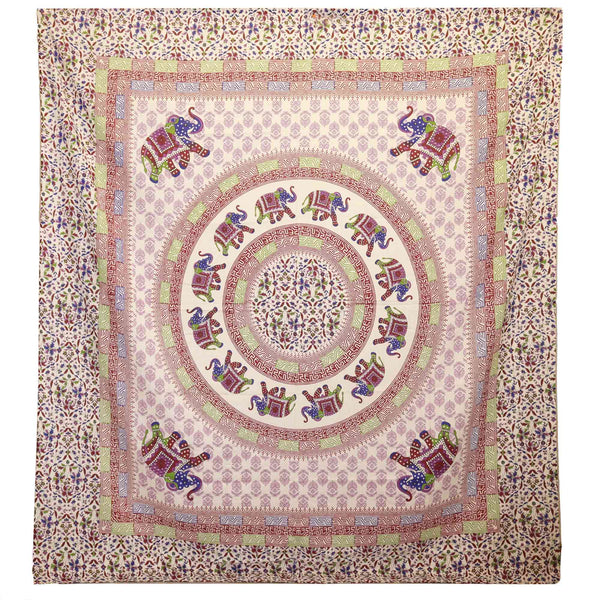 Wandteppich, Ritualtuch, Wandbehang 212x193 - Elefanten-Mandala - lila/blau