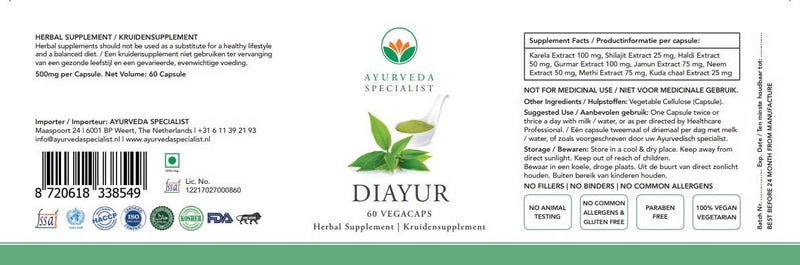 Ayurveda Diayur 500 mg – 60 Kapseln für gesunden Blutzucker & Energie