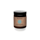 Braunes Glasgefäß mit Paavani Ayurveda Pitta Spice Blend, einer kühlenden Verdauungsmischung, und schwarzem Deckel.