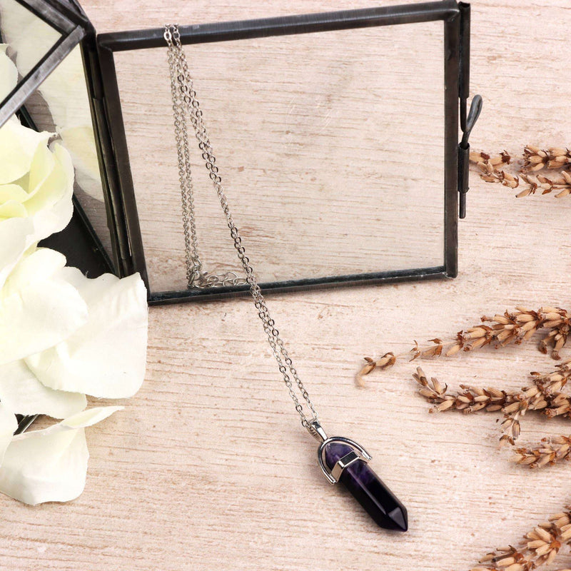 Collier plaqué argent — pendentif en agate violette