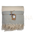Ecobain couture towel beige graues herringbone muster badetuch aus türkischer baumwolle mit fransen 100x180cm