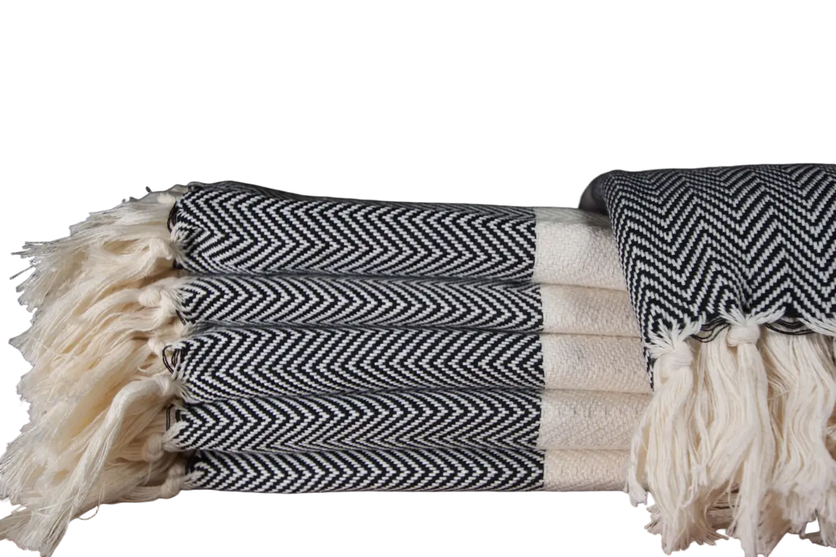 Ecobain Couture Hamamtuch im Fischgrätmuster, Badetuch und Saunatuch, 100x180cm, weiches Baumwolltuch, vielseitiges Strandtuch