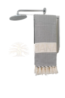 Grau-cremefarbiges ecobain couture towel badetuch aus türkischer baumwolle mit herringbone muster und fransen