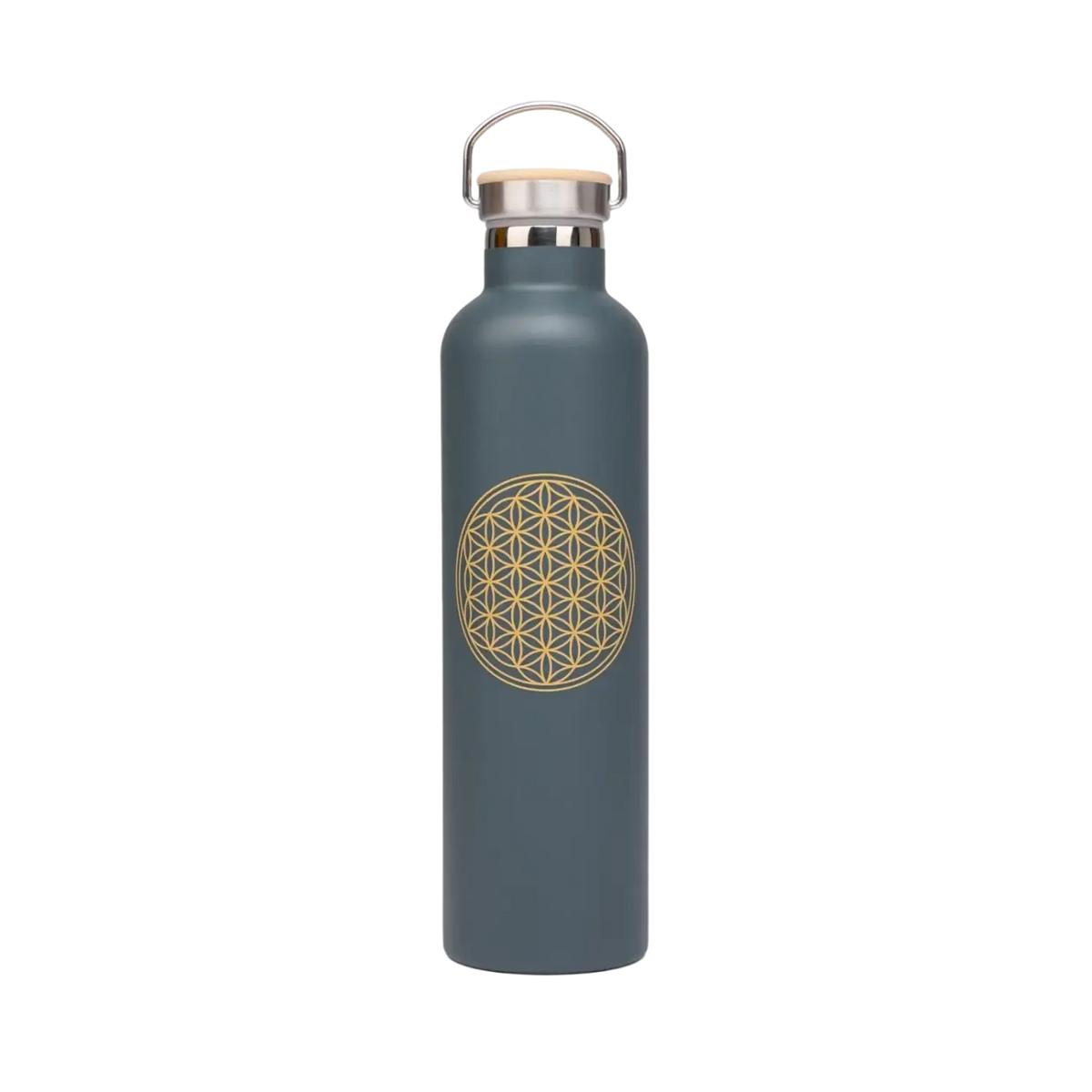 Edelstahl-Isolier-Trinkflasche 1L mit Blume des Lebens Muster, anthrazitfarben, langlebig und thermisch isoliert von bodhi.
