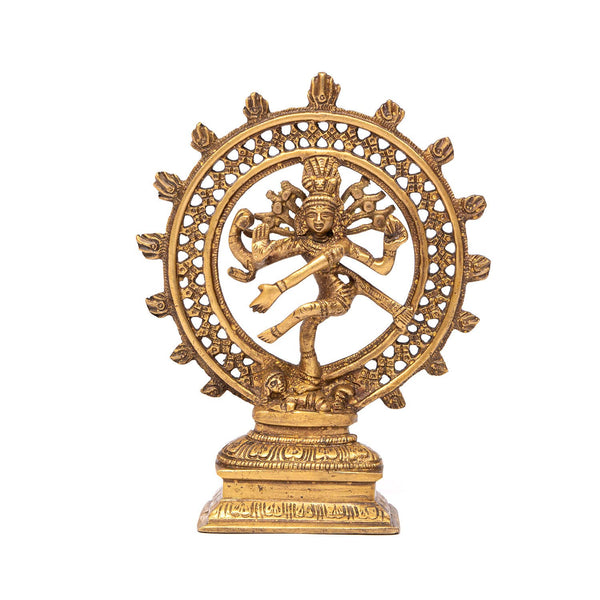 Gold-colored Shiva Nataraj figure made of brass, approx. 23 cm, golden yellow