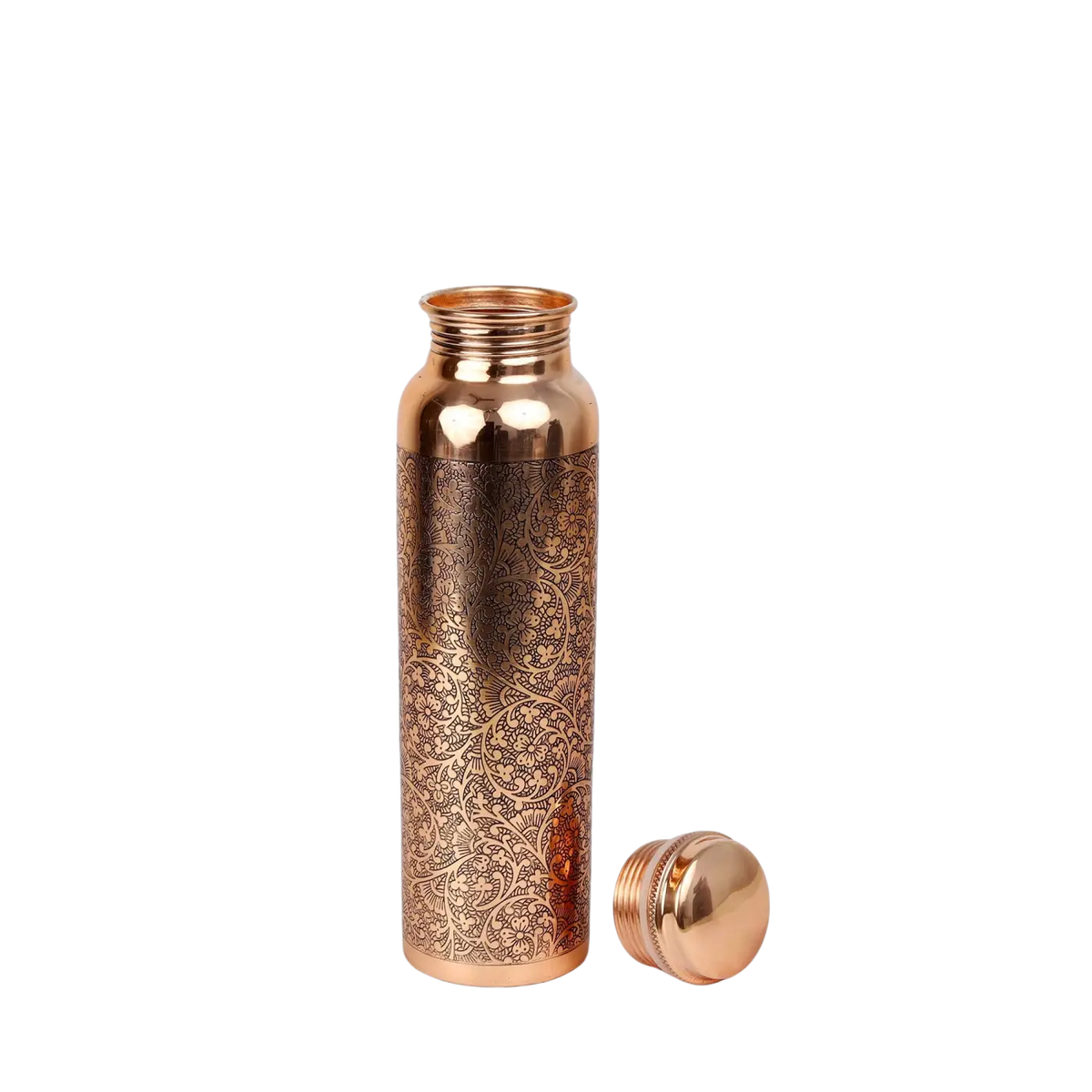 El'Cobre Kupferflasche 1 L mit Blumengravur, handgefertigte Kupferwasserflasche im kunstvollen Design