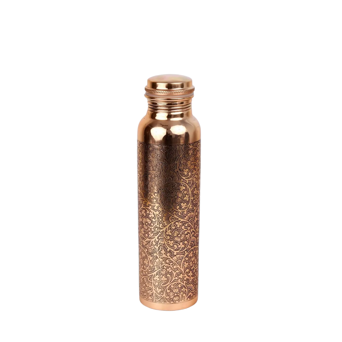 El'Cobre Kupferflasche 1 L mit Blumengravur, handgefertigt, aus hochwertigem Kupfer, stilvolle Wasserflasche für nachhaltigen Gebrauch