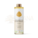 Eine elegante weiße flasche mit goldverschluß enthält eliah sahil arganöl bio intensiv pflegend für haut und haar