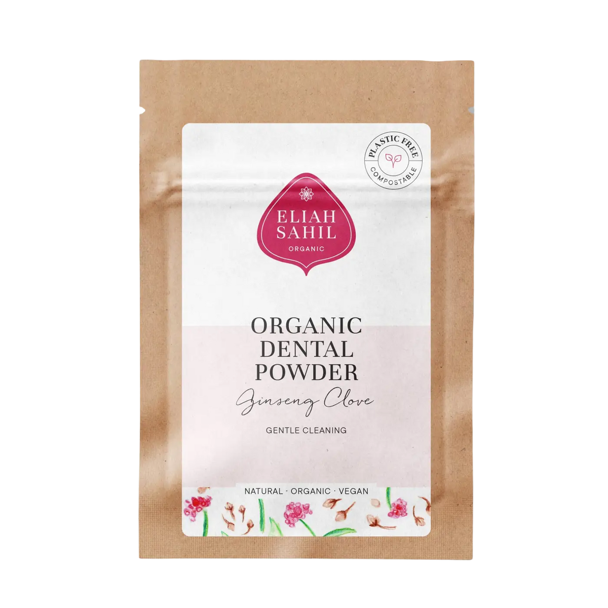 Bio Zahnpulver Ginseng von Eliah Sahil in Travel-Size, organisch, feine Pulverform für nachhaltige Zahnpflege unterwegs