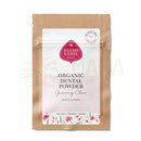 Eliah sahil bio zahnpulver ginseng in brauner kompostabler tasche mit rosa weißer etikettierung für natürliche zahnpflege