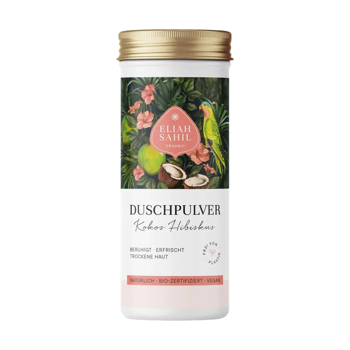 Eliah Sahil Duschpulver Kokos Hibiskus für trockene Haut, österreichisches Bio, 90g, Körperreinigung mit Kokos und Hibiskus