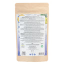 Rückseite Erbavoglio Butterfly Pea Pulver 50 g mit Zutaten, Anwendung und Produktinformationen