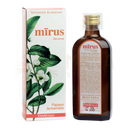 Braune glasflasche mirus papaya fermentierte papaya mit goldverschluss und weißem etiket für verdauung und stoffwechsel