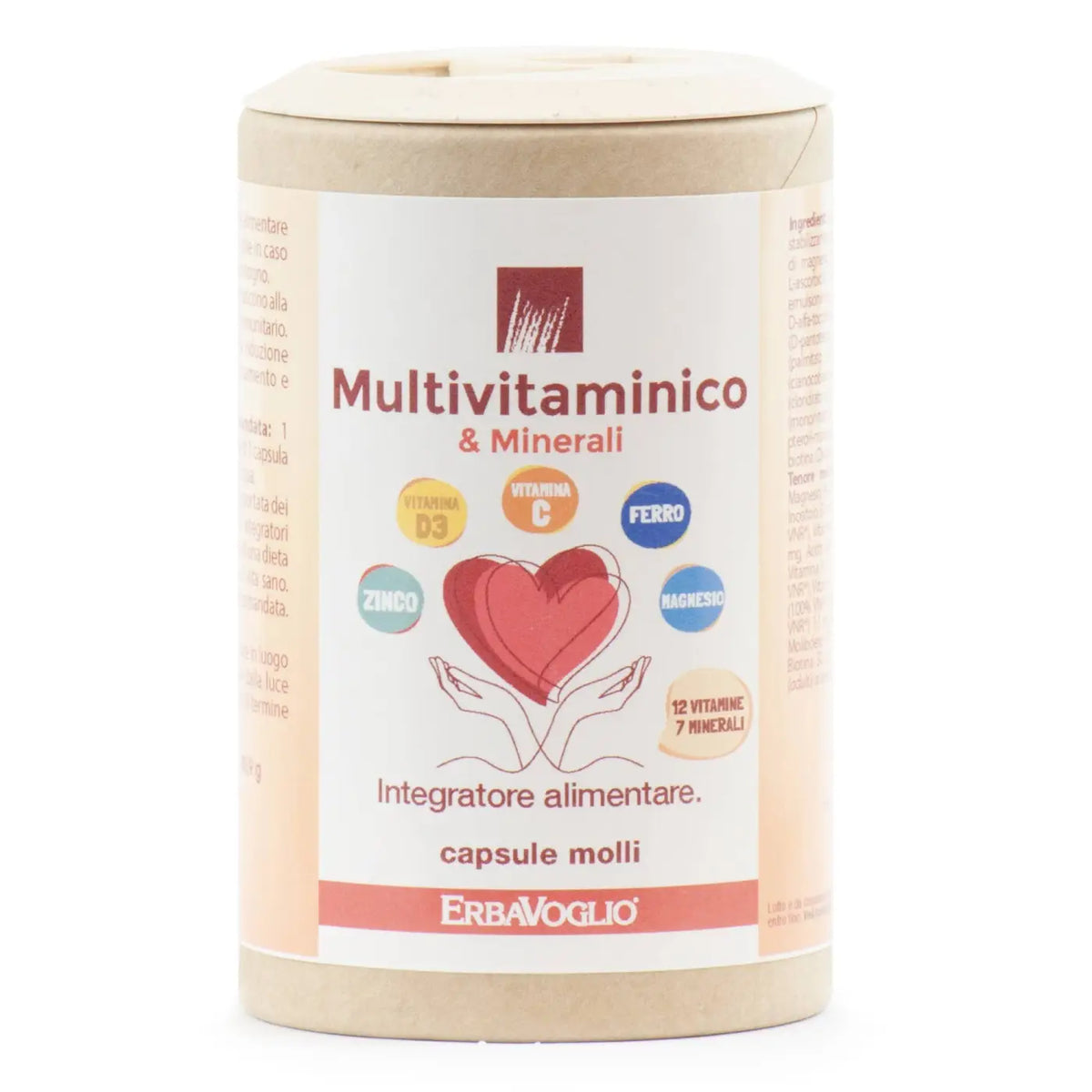 Erbavoglio Multivitamine und Mineralien Nahrungsergänzung in zylindrischer Verpackung, Vitamin- und Mineralstoffmischung