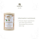Veganer Bio-Ashwagandha-Kapseln von Erbavoglio, Nahrungsergänzung, in einer offenen Packung mit Kapseln auf weißem Hintergrund