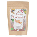 Bio-Shatavari-Pulver von Erbavoglio, naturbelassenes Nahrungsergänzungsmittel in Pulverform, sichtbarer Beutel mit Pulver.
