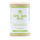 EPA 1000 Omega-3 Nahrungsergänzung von Erbavoglio, Herz, Gehirn und Sehkraft, Flasche mit Kapseln auf weißem Hintergrund