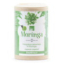 Ein zylindrischer Behälter mit Erbavoglio Bio Moringa Pflanzenkapseln und einem grün-weißen Etikett.