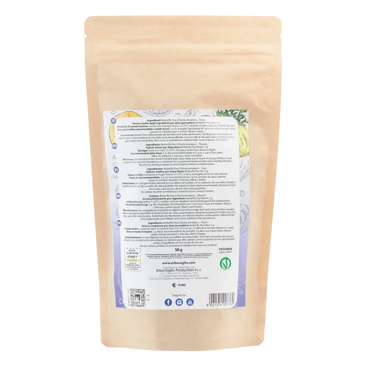 Erbavoglio Schmetterlingserbsenblütentee in einer Teekanne, frische Blüten, für Augen, Stimmung und Immunsystem.
