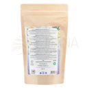 Beige nachfüllbarer beutel mit schmetterlings-erbse blüte pulver clitoria ternatea blumentee augen stimmung immunsystem