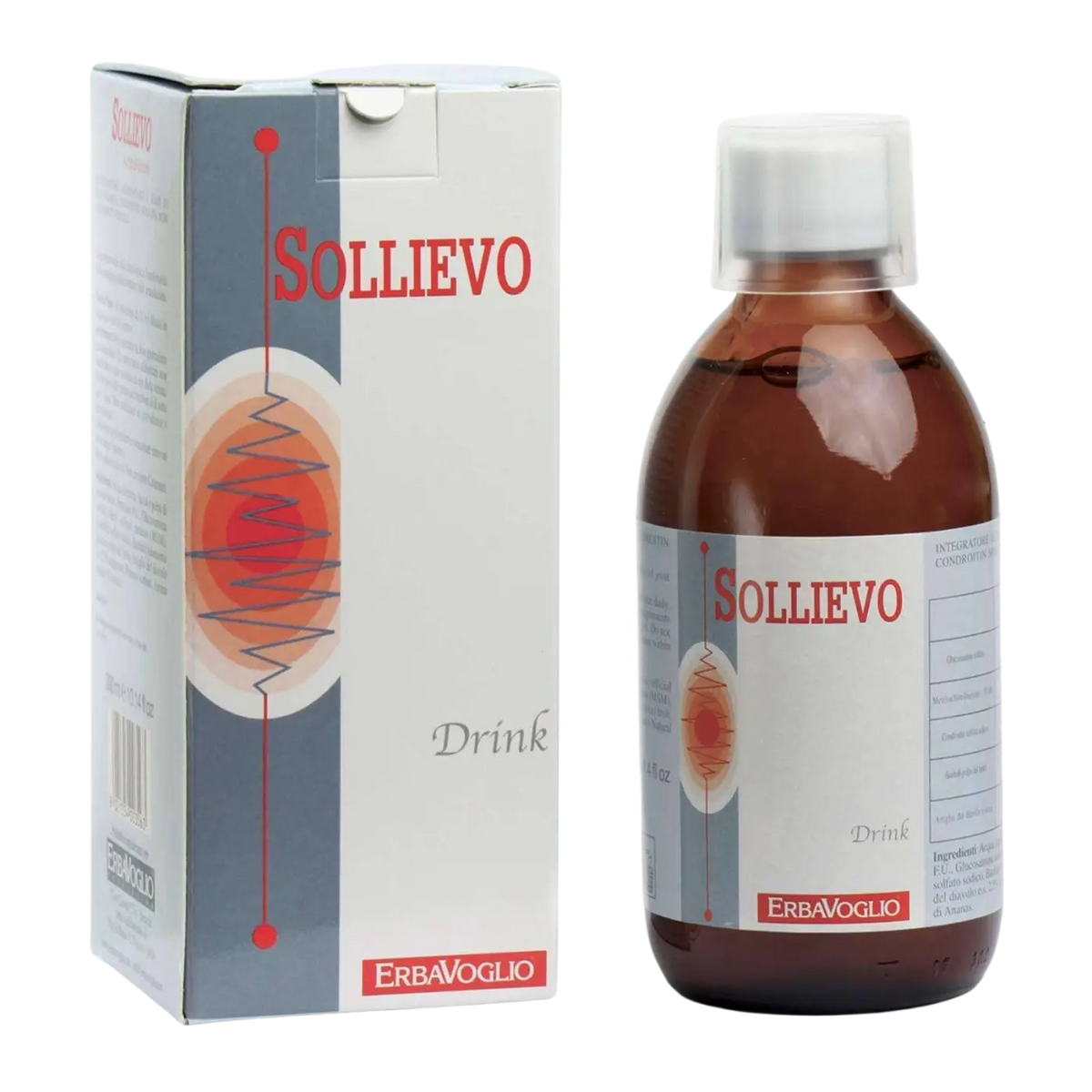 Erbavoglio Sollievo Nahrungsergänzung, Getränk für bessere Gelenkbeweglichkeit und Schmerzfreiheit, Flasche mit Etikett sichtbar