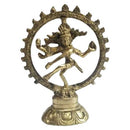 Eine detaillierte Messingstatue von Lord Shiva als Nataraja, dem kosmischen Tänzer, der den Tandava-Tanz innerhalb eines Flammenrings vollführt.