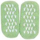 Ein Paar grüne feuchtigkeitsspendende Socken mit weißen rutschfesten Noppen auf der Unterseite.