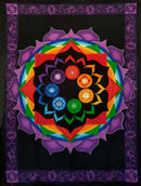 Rainbow Lotus Chakra Tapestry Ritual Cloth 213 x 137 cm