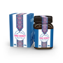 Ein 500g Glas und die passende blaue Verpackung von Mad Honey Nepal mit traditionellen Mustern.